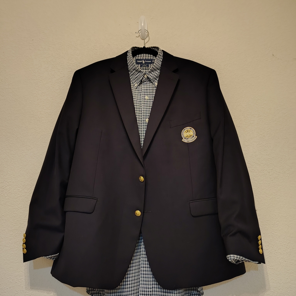 Lauren Ralph Lauren Navy Wool Blend Blazer Mens 46R Gold Buttons 1916 Golf Batch